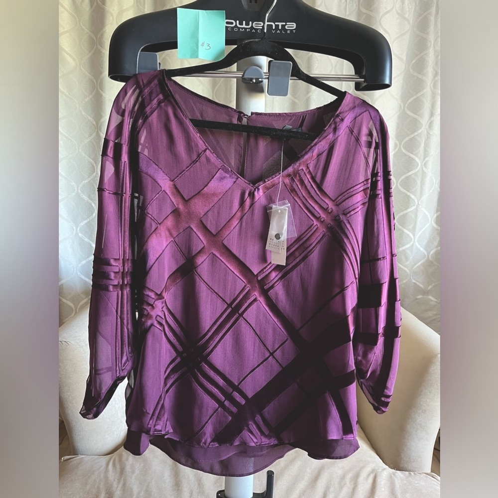 White House Black Market Women’s Plaid Silk Burgundy